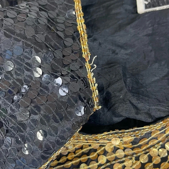 CeeCee Silk Blouse Womens Medium Black Gold Bead Sequin Formal VTG - Picture 6 of 8